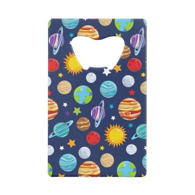 Space Pattern, Planets, Stars, Cosmos, Galaxy Credit Card Bottle Opener (Front)