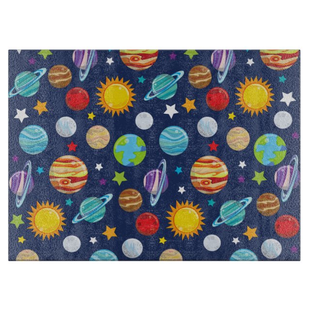 Space Pattern, Planets, Stars, Cosmos, Galaxy Cutting Board (Front)