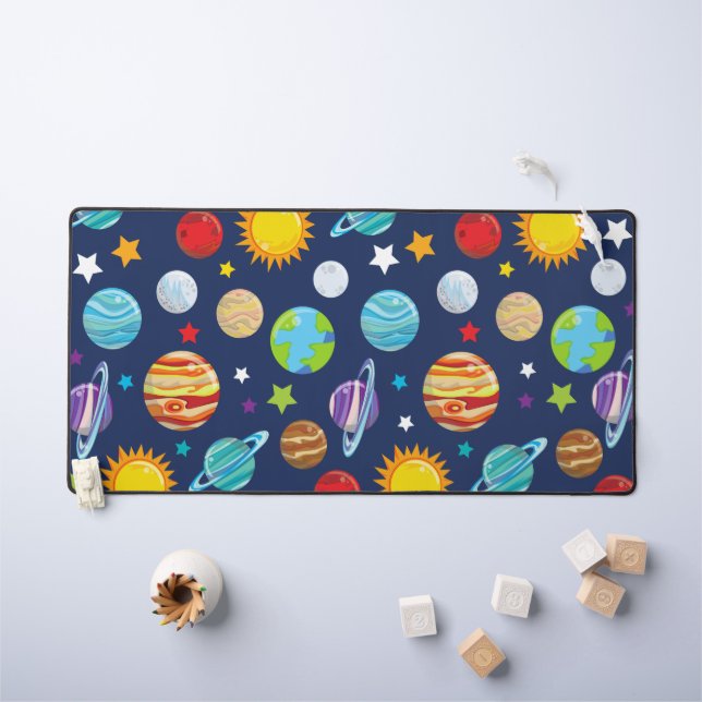 Space Pattern, Planets, Stars, Cosmos, Galaxy Desk Mat (Kids Table)