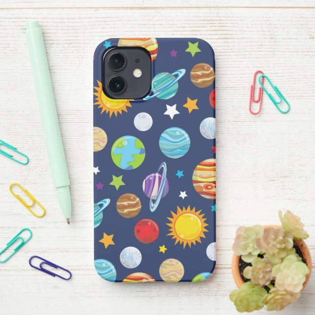Space Pattern, Planets, Stars, Cosmos, Galaxy iPhone Case (On Desk)