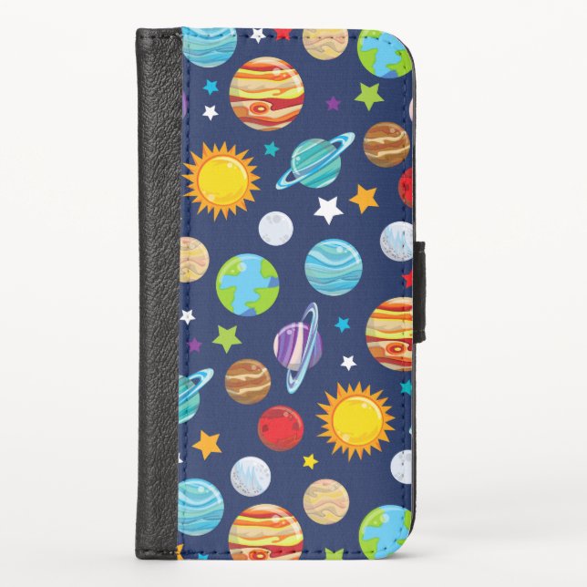 Space Pattern, Planets, Stars, Cosmos, Galaxy iPhone Wallet Case (Front)