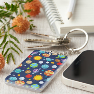 Space Pattern, Planets, Stars, Cosmos, Galaxy Keychain