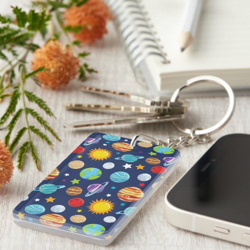 Space Pattern Planets Stars Cosmos Galaxy Keychain
