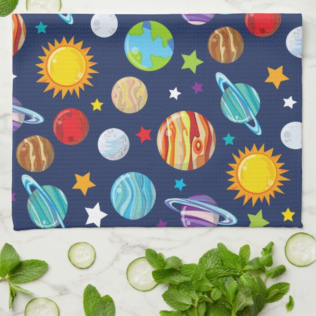 Space Pattern, Planets, Stars, Cosmos, Galaxy Kitchen Towel (Folded)