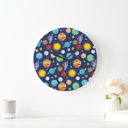 Space Pattern Planets Stars Cosmos Galaxy Large Clock