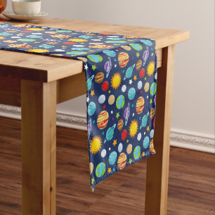 Space Pattern, Planets, Stars, Cosmos, Galaxy Medium Table Runner