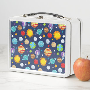 Space Pattern, Planets, Stars, Cosmos, Galaxy Metal Lunch Box