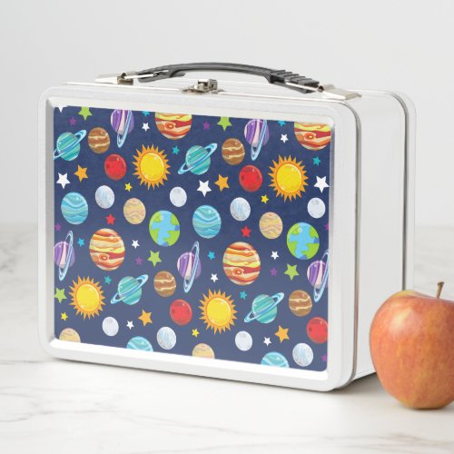 Space Pattern Planets Stars Cosmos Galaxy Metal Lunch Box