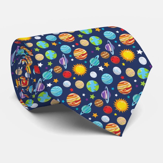 Space Pattern, Planets, Stars, Cosmos, Galaxy Neck Tie (Rolled)