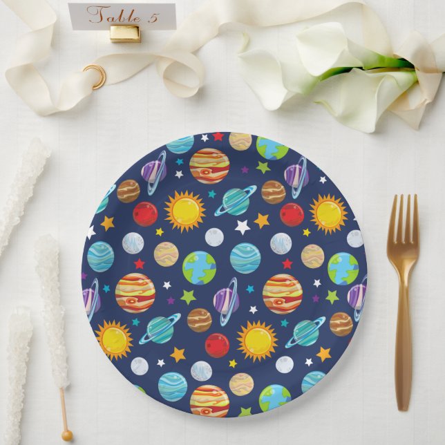 Space Pattern, Planets, Stars, Cosmos, Galaxy Paper Plates (Wedding)