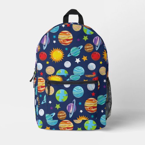 Space Pattern Planets Stars Cosmos Galaxy Printed Backpack