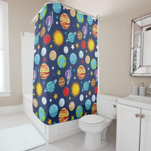 Space Pattern Planets Stars Cosmos Galaxy Shower Curtain