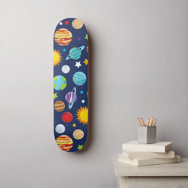 Space Pattern, Planets, Stars, Cosmos, Galaxy Skateboard (Wall Art)