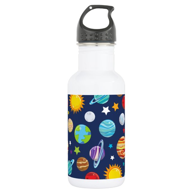 Space Pattern, Planets, Stars, Cosmos, Galaxy Stainless Steel Water Bottle (Front)