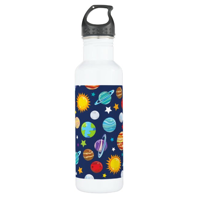 Space Pattern, Planets, Stars, Cosmos, Galaxy Stainless Steel Water Bottle (Front)