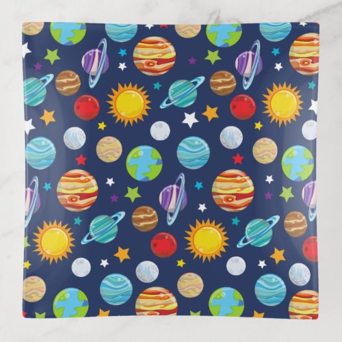Space Pattern Planets Stars Cosmos Galaxy Trinket Tray