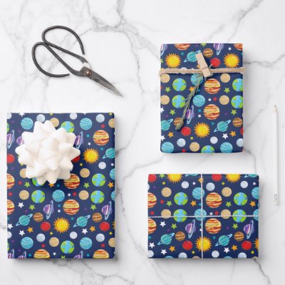 Space Pattern, Planets, Stars, Cosmos, Galaxy Wrapping Paper Sheets