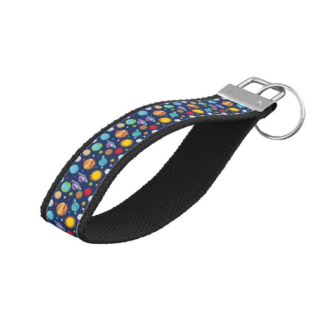 Space Pattern, Planets, Stars, Cosmos, Galaxy Wrist Keychain (Angled Up)