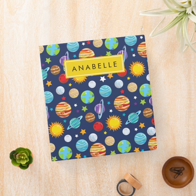 Space Pattern, Planets, Stars, Cosmos, Your Name 3 Ring Binder (In Situ)