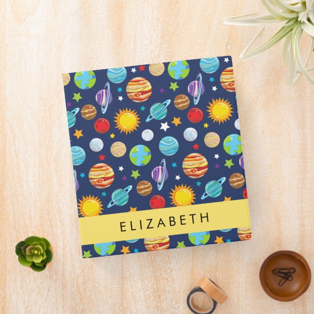 Space Pattern, Planets, Stars, Cosmos, Your Name 3 Ring Binder (In Situ)