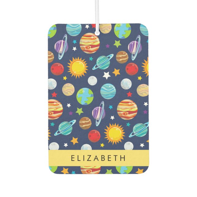 Space Pattern, Planets, Stars, Cosmos, Your Name Air Freshener (Front)