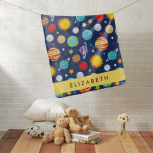 Space Pattern, Planets, Stars, Cosmos, Your Name Baby Blanket