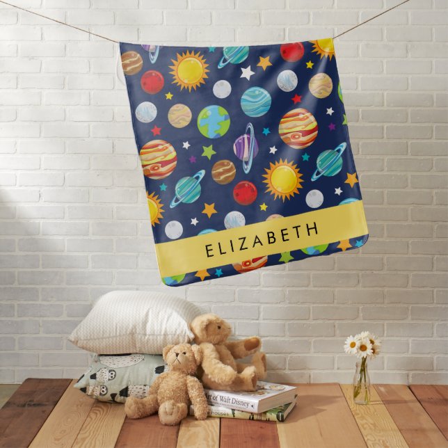 Space Pattern, Planets, Stars, Cosmos, Your Name Baby Blanket (In Situ)