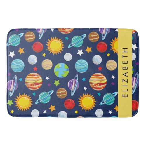 Space Pattern Planets Stars Cosmos Your Name Bath Mat