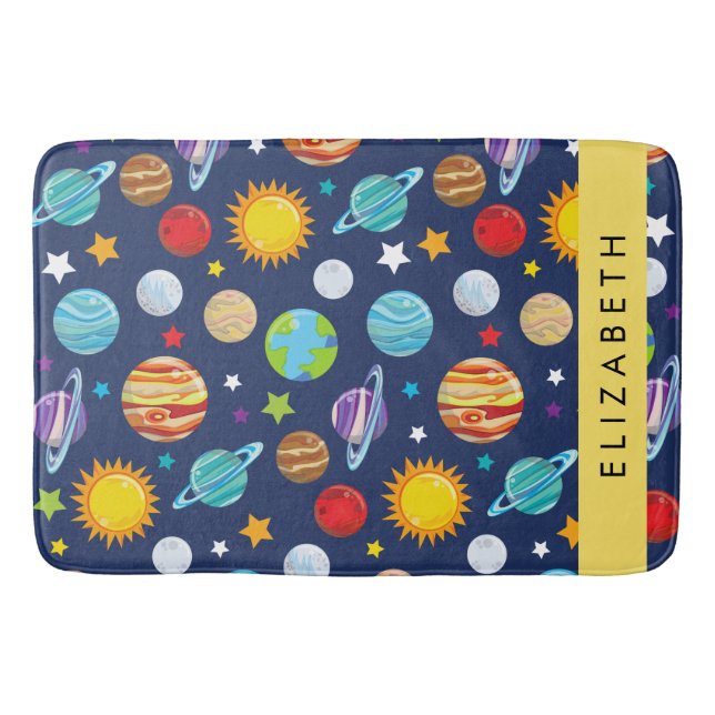 Space Pattern, Planets, Stars, Cosmos, Your Name Bath Mat (Front)