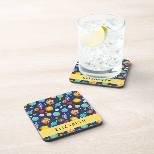 Space Pattern Planets Stars Cosmos Your Name Beverage Coaster