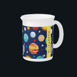 Space Pattern, Planets, Stars, Cosmos, Your Name Beverage Pitcher<br><div class="desc">Cute,  fun and adorable pattern with planets (Sun,  Mercury,  Venus,  Earth,  Mars,  Jupiter,  Saturn,  Uranus,  Neptune,  Pluto). Modern and trendy gift,  perfect for the space lover in your life. Personalize by adding your name,  nickname,  monogram or initials.</div>
