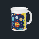 Space Pattern, Planets, Stars, Cosmos, Your Name Beverage Pitcher<br><div class="desc">Cute,  fun and adorable pattern with planets (Sun,  Mercury,  Venus,  Earth,  Mars,  Jupiter,  Saturn,  Uranus,  Neptune,  Pluto). Modern and trendy gift,  perfect for the space lover in your life. Personalize by adding your name,  nickname,  monogram or initials.</div>