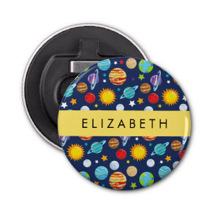 Space Pattern, Planets, Stars, Cosmos, Your Name Bottle Opener