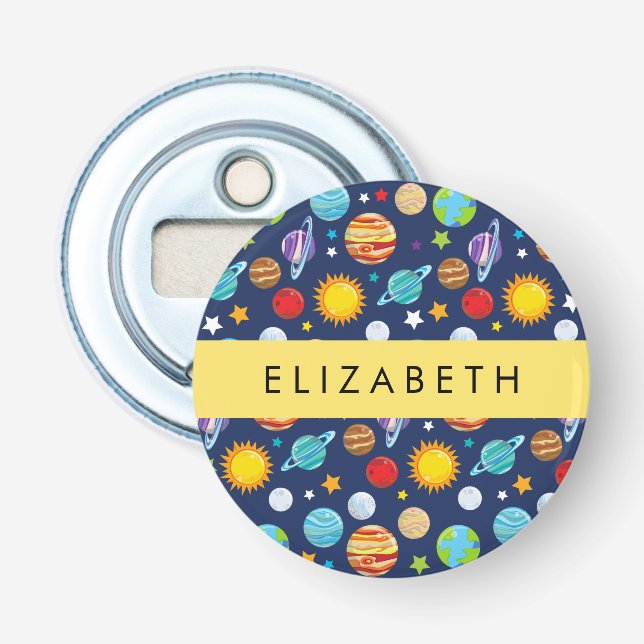 Space Pattern, Planets, Stars, Cosmos, Your Name Bottle Opener (Front)