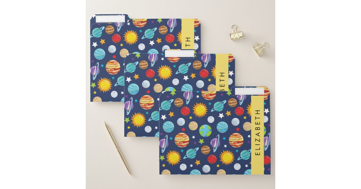 Space Pattern, Planets, Stars, Cosmos, Your Name File Folder | Zazzle