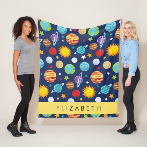 Space Pattern Planets Stars Cosmos Your Name Fleece Blanket