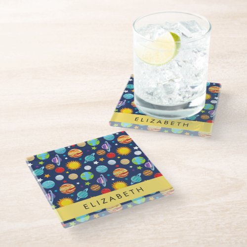 Space Pattern Planets Stars Cosmos Your Name Glass Coaster