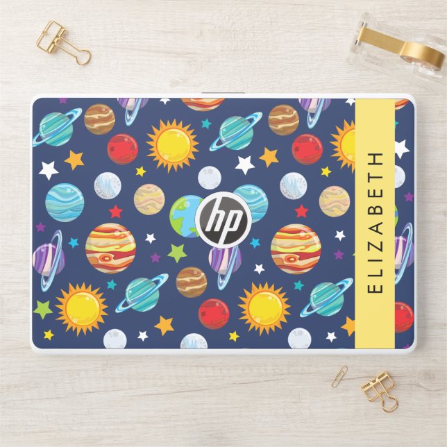 Space Pattern, Planets, Stars, Cosmos, Your Name HP Laptop Skin (Desk)