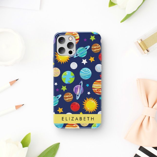 Space Pattern, Planets, Stars, Cosmos, Your Name iPhone Case (Creator Uploaded)