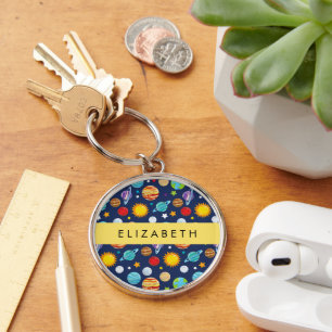 Space Pattern, Planets, Stars, Cosmos, Your Name Keychain