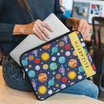 Space Pattern, Planets, Stars, Cosmos, Your Name Laptop Sleeve<br><div class="desc">Cute,  fun and adorable pattern with planets (Sun,  Mercury,  Venus,  Earth,  Mars,  Jupiter,  Saturn,  Uranus,  Neptune,  Pluto). Modern and trendy gift,  perfect for the space lover in your life. Personalize by adding your name,  nickname,  monogram or initials.</div>