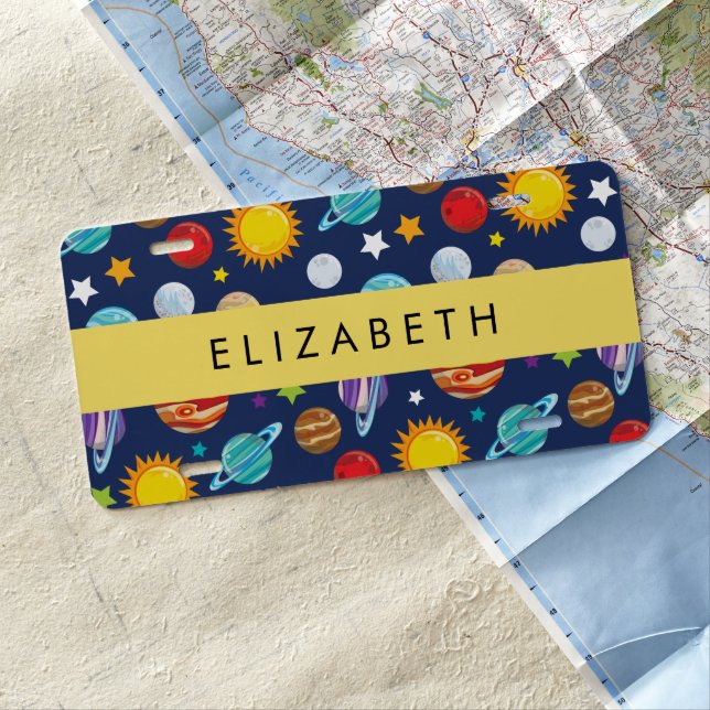 Space Pattern, Planets, Stars, Cosmos, Your Name License Plate (In Situ)