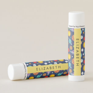 Space Pattern, Planets, Stars, Cosmos, Your Name Lip Balm