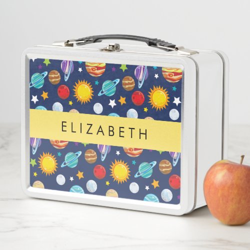 Space Pattern Planets Stars Cosmos Your Name Metal Lunch Box