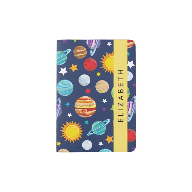Space Pattern, Planets, Stars, Cosmos, Your Name Passport Holder (Front)