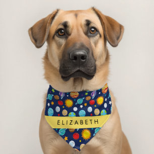 Space Pattern, Planets, Stars, Cosmos, Your Name Pet Bandana Collar