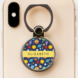 Space Pattern, Planets, Stars, Cosmos, Your Name Phone Ring Stand