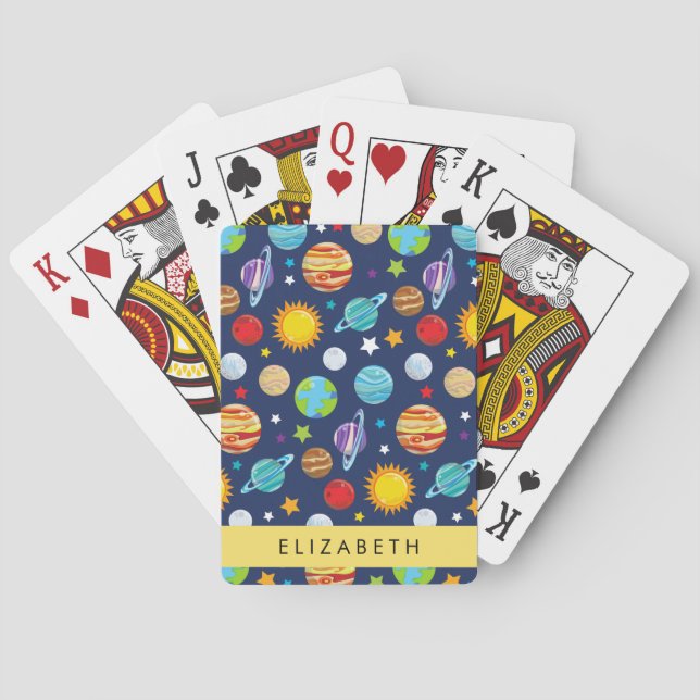 Space Pattern, Planets, Stars, Cosmos, Your Name Poker Cards (Back)