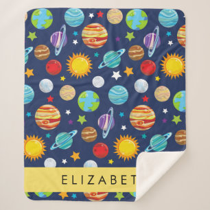 Space Pattern, Planets, Stars, Cosmos, Your Name Sherpa Blanket