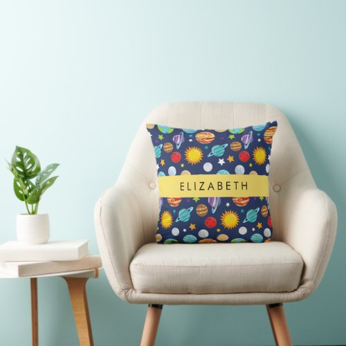Space Pattern Planets Stars Cosmos Your Name Throw Pillow
